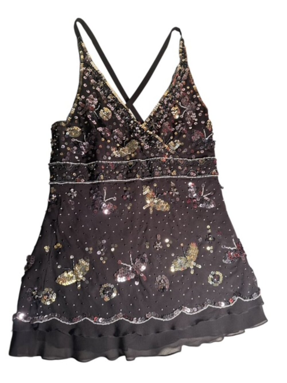SEXY BLACK SEQUIN CAMISOLE "BEBE" TOP